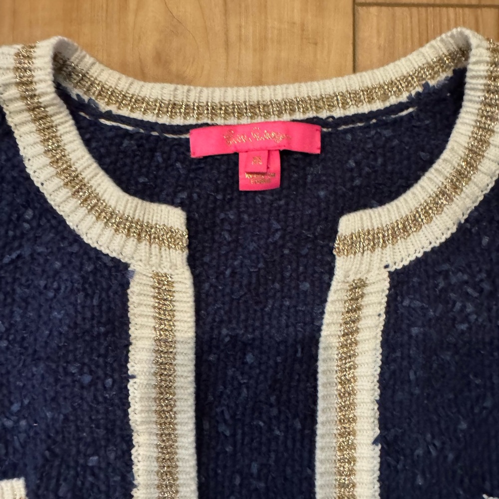 XL Lilly Pulitzer Navy and Cream Cardigan - Picture 5 of 6